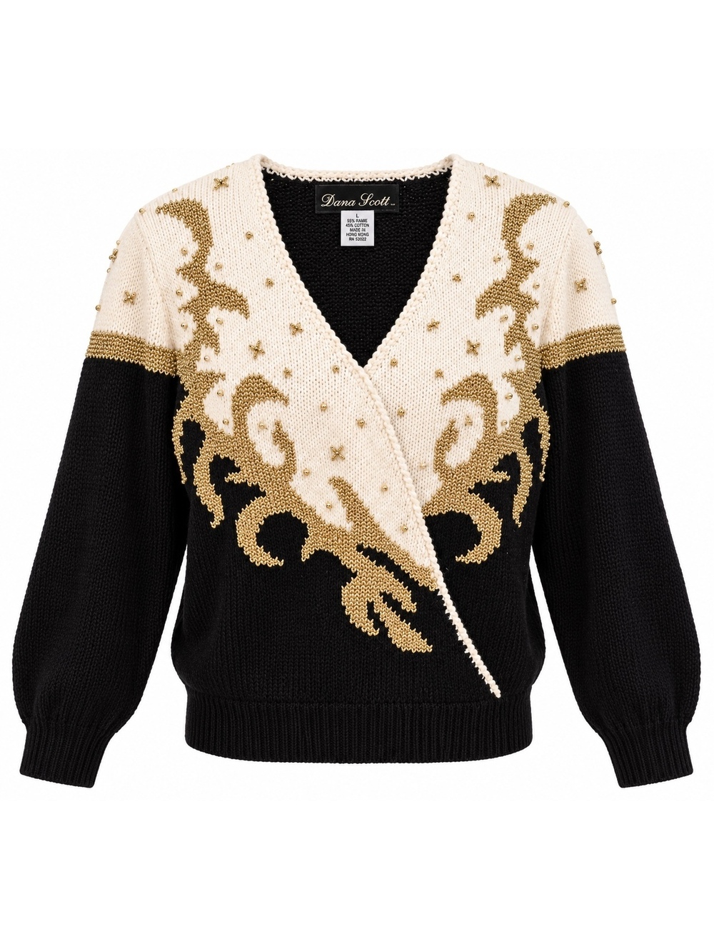 Vintage Dana Scott Black, Ivory & Gold Embellished Sweater